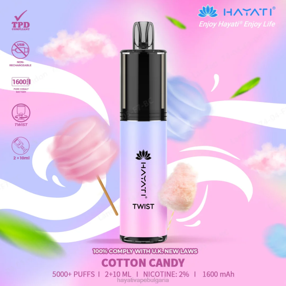 Hayati Twist разполагаем - 82P067 Hayati Vape Review захарен памук